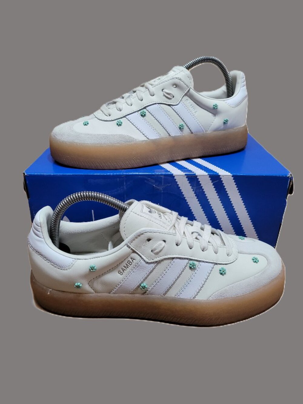Adidas Sambae Sneakers Original Floral White Clear Mint JS3953 Women's Size 8.5